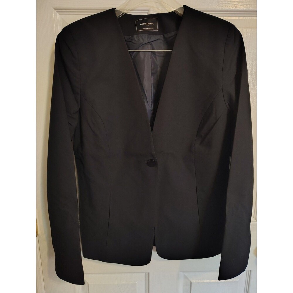 Giorgio Armani Black Solid 2-Button Notch Lapel Suit Jacket 42 Regular